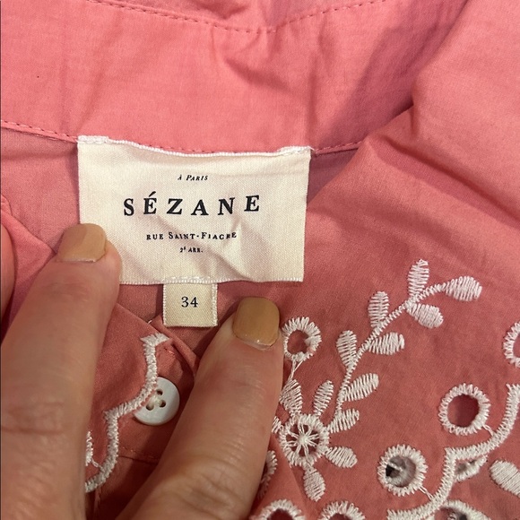 Sezane Pink Blouse with White Embroidery - Picture 3 of 4